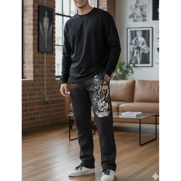 Ed Hardy Other - Ed Hardy Skull Logo Sweatpants M Charcoal Love Kills Slowly Retro Y2K NEW